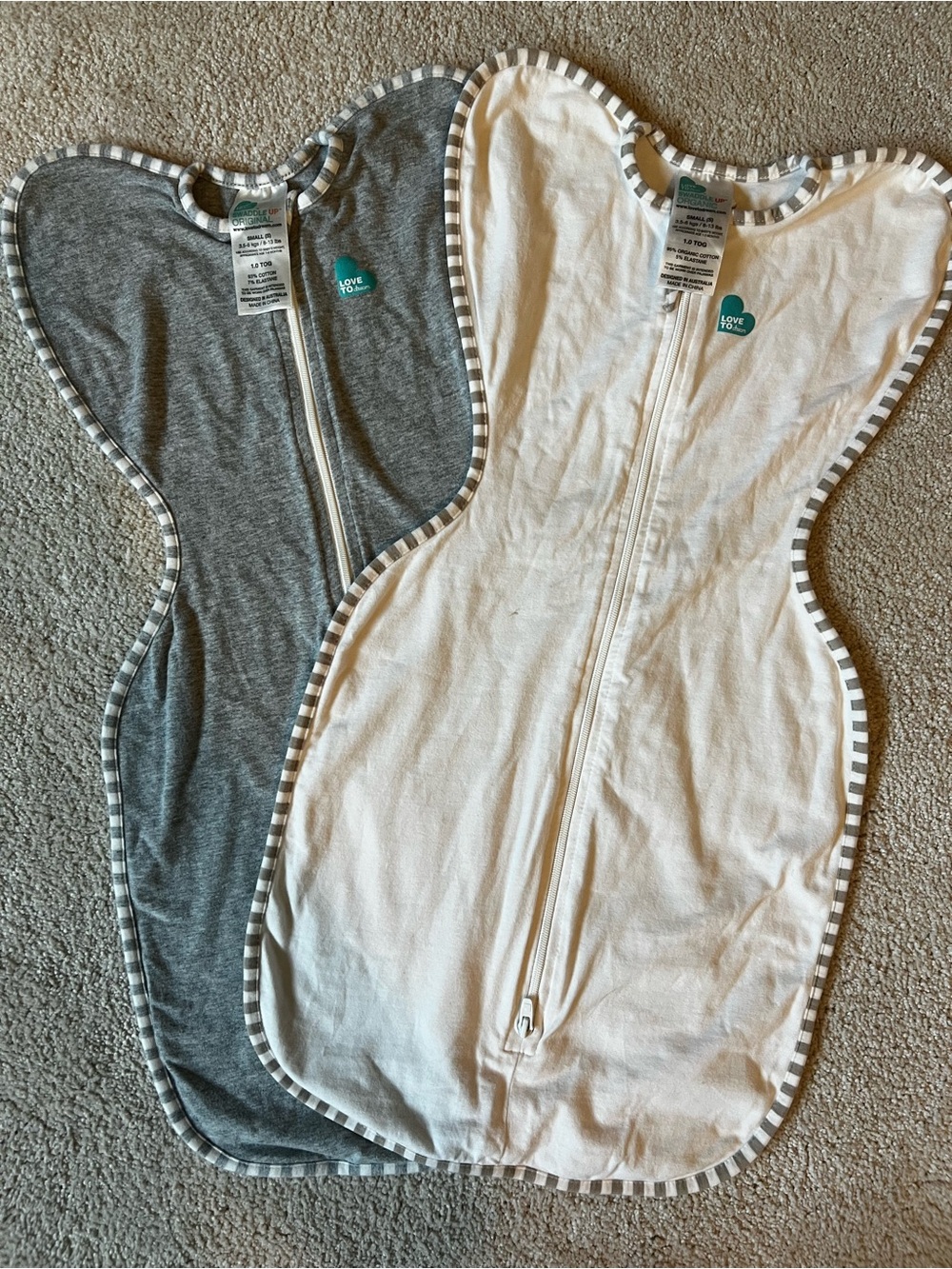 Love to Dream Two-Pack Swaddle One-Pieces in Gray and Cream- Brand New